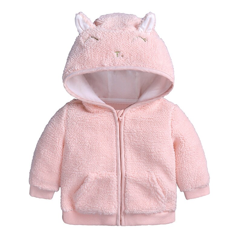 Vinter baby pojkar jacka nyfödd spädbarn baby flicka varm huva kappa för pojke barn barn fleece ytterkläder kofta: Rosa / 3m
