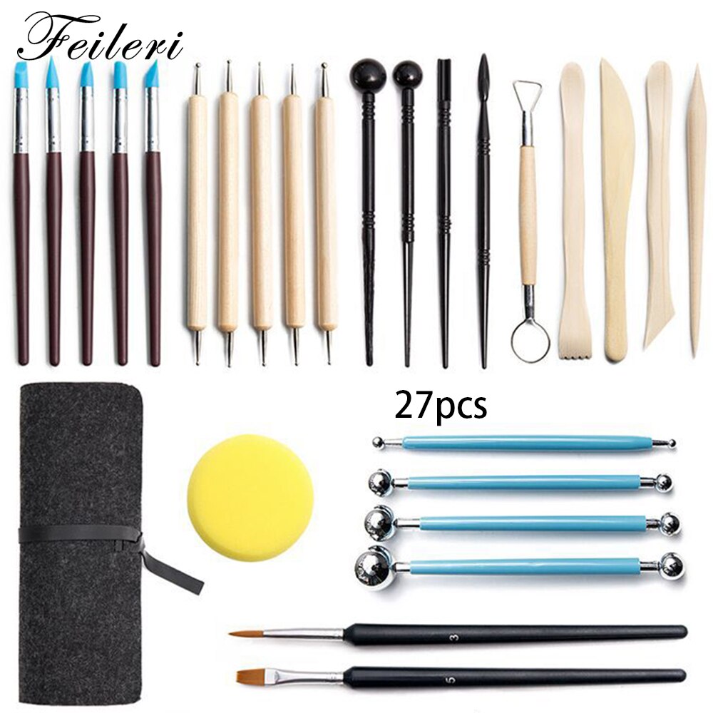 27pcs DIY Polymer Clay Tools Set Sculpt Smoothing Wax Carving Pottery Ceramic Shapers Modeling Carved Tool Clay Sculpting Kit