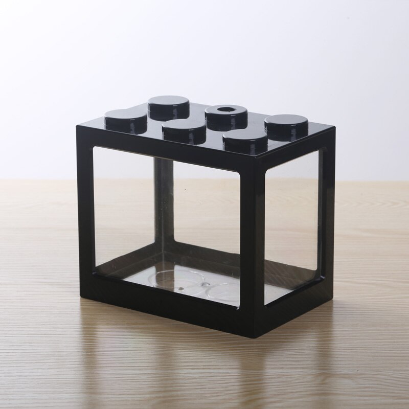 Mini hydroponic seaweed ball box micro cylinder glass flower box pet stack block fish tank plastic reptile cage: Black
