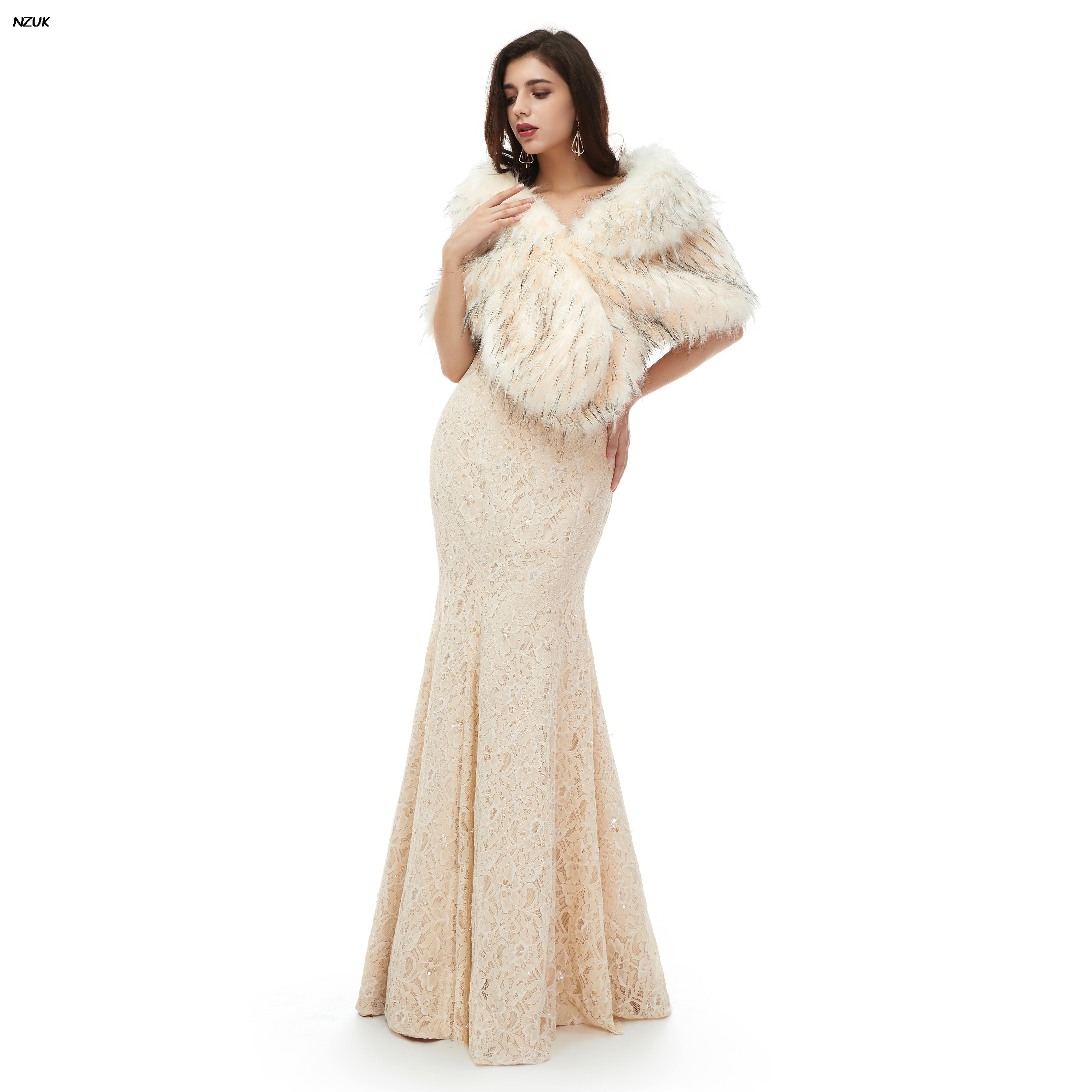 NZUK Peleryna panna młoda peleryna Faux futro szal robić opatulania się futra zimowego bolero suknia ślubna płaszcz imprezowy ciepły ślub kurtka kobiety akcesoria