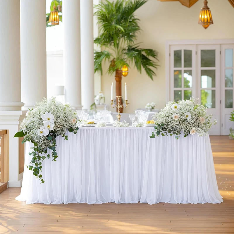 White Tulle Table Skirt Rectangle/Round Tables Ruffle Semi Sheer Tablecloths for Wedding Bridal Shower Birthday Party Decoration: 150*180cm / SAPPHIRE BLUE