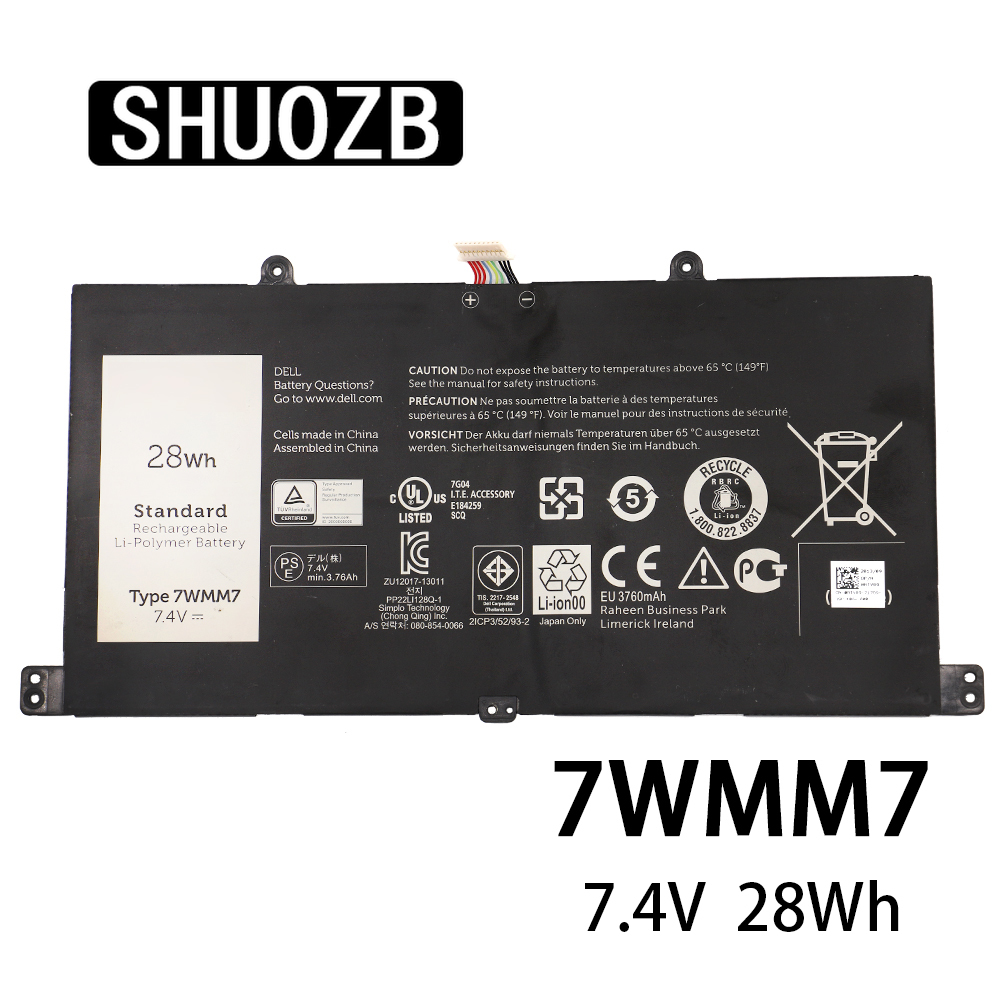 Shuozb Originele 7WMM7 Laptop Batterij 7.4V 28Wh Voor Voor Dell Venue 11 Pro Toetsenbord Dock D1R74 Tablet Batterij