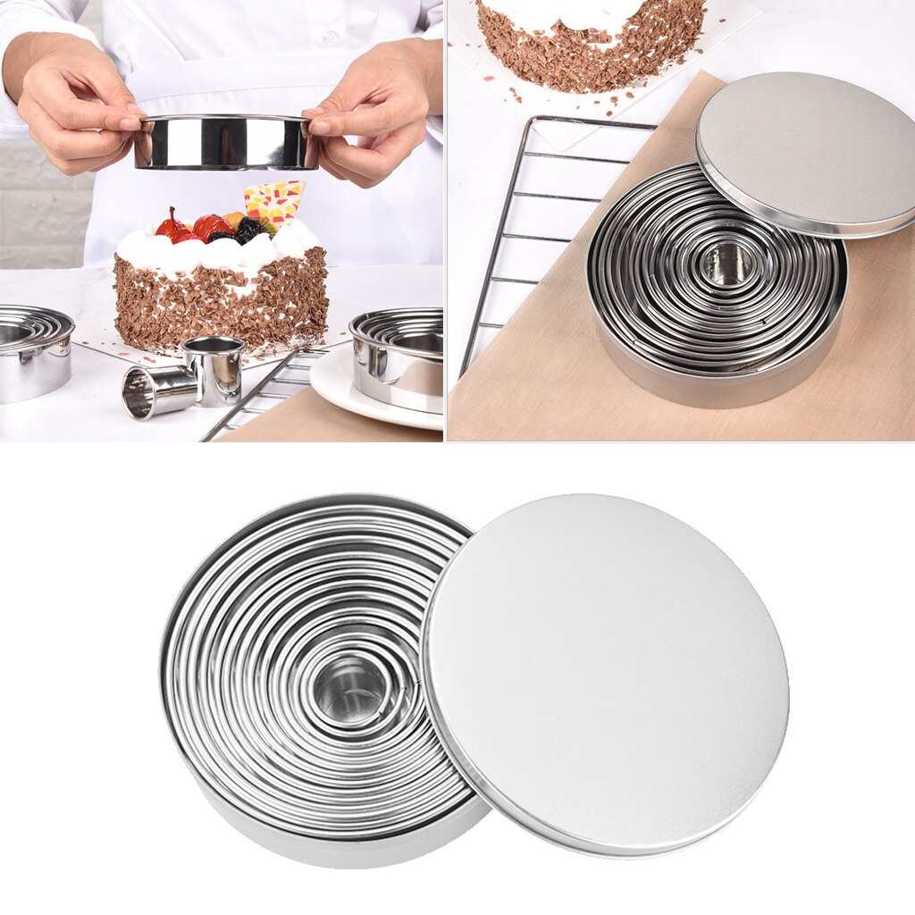 Stainless Round Cookie Biscuit Cutter Set 14Pcs Metal Ring Molds Heavy Duty