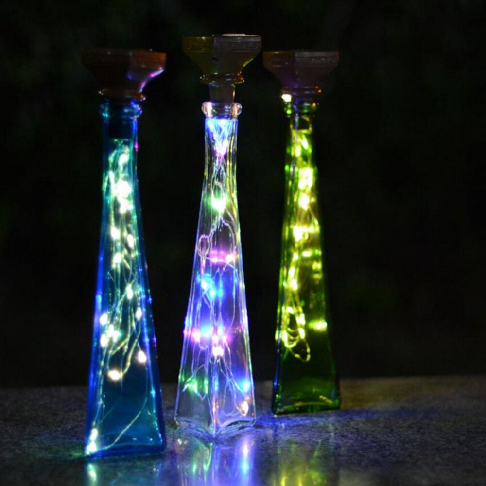 1Pc 1M 10LED 2M 20 Led Wijn Fles Kurk Koperdraad Kerstverlichting Christmas Light Partij diy String Lights Zonne-energie