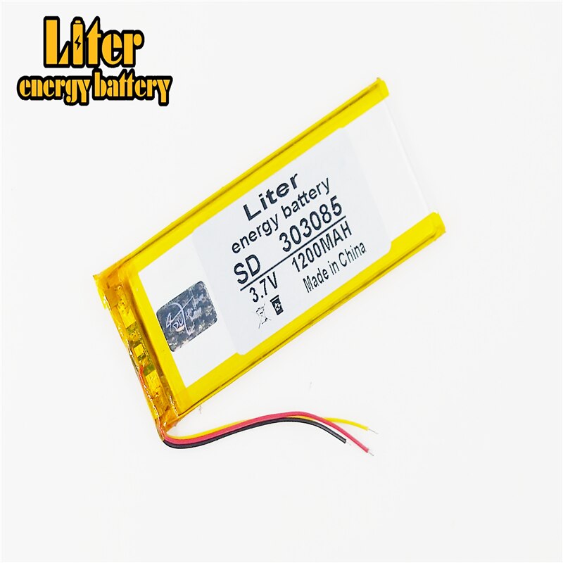 3 line 303085 3.7V 1200mah lithium polymer battery 1200mah interphone 033085 GPS MP3 MP4 MP5 Rechargeable batteries