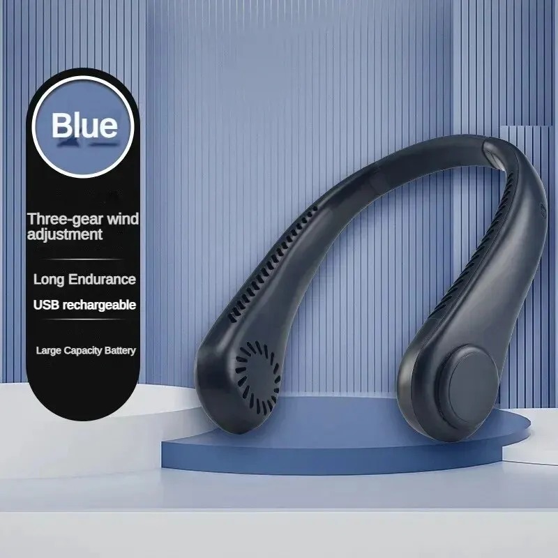 Hangende nekventilator Handige kleine ventilator kan vrij worden aangepast Mini Klein USB-opladen Bladloos Grote wind Hangende nek buitenshuis: green