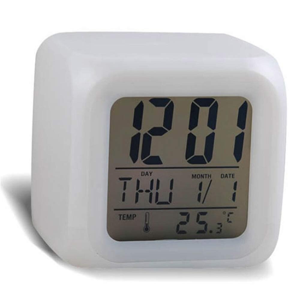 LED Alarm Colock 7 Colors Changing Digital Desk Gadget Digital Alarm Thermometer Night Glowing Cube led Clock Home