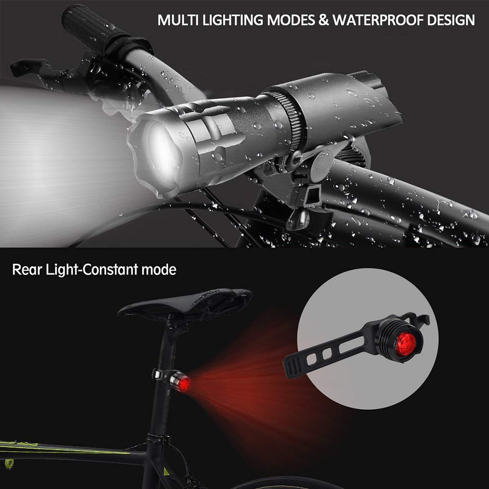 Joshock Bicycle Light T6 LED cycling Front Light LED Bike light Lamp Torch Waterproof ZOOM Flashlight With Free Taillight