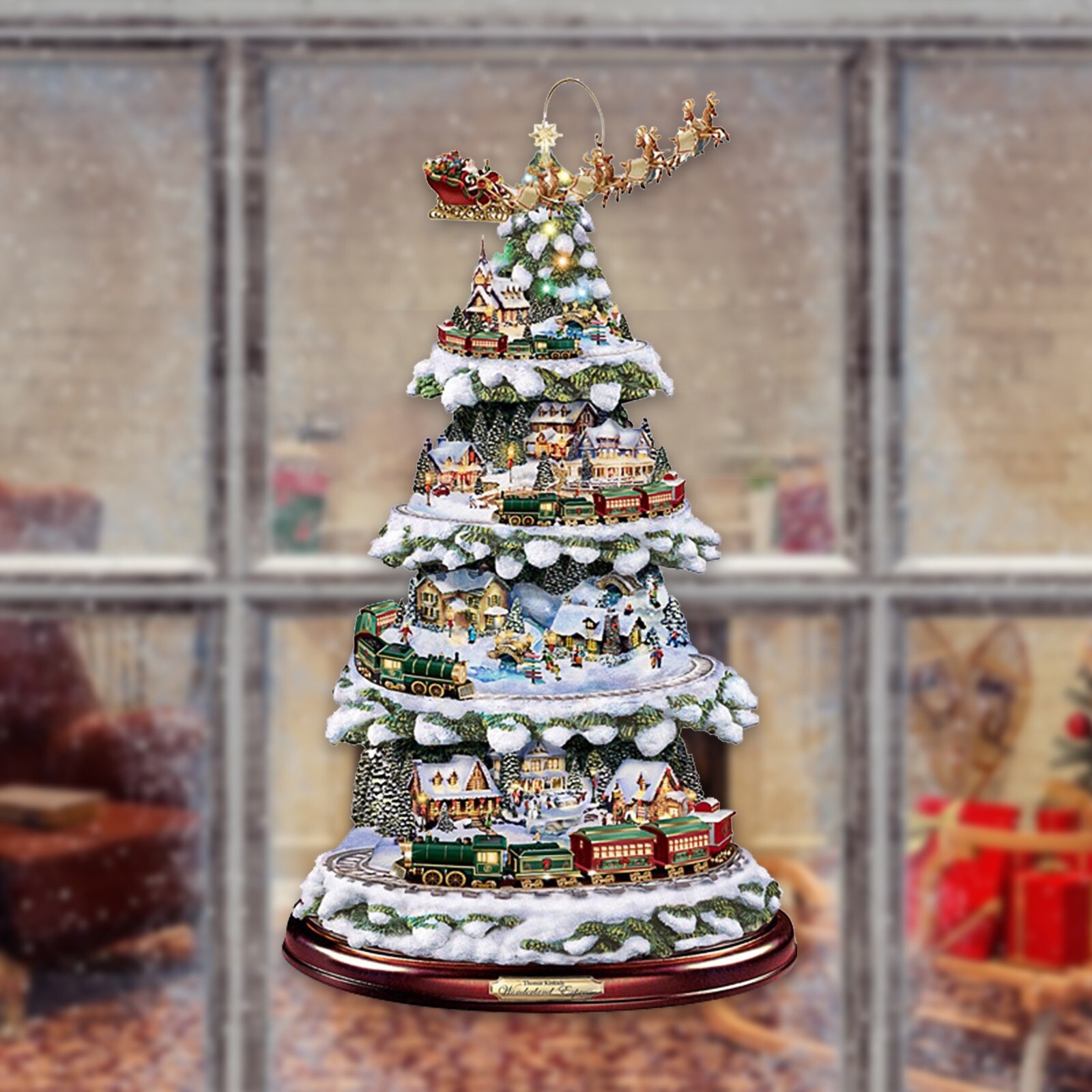 Arbre de noël rotatif Sculpture Train décorations pâte fenêtre pâte autocollants pegatinas paredes décorations de noël pour la maison