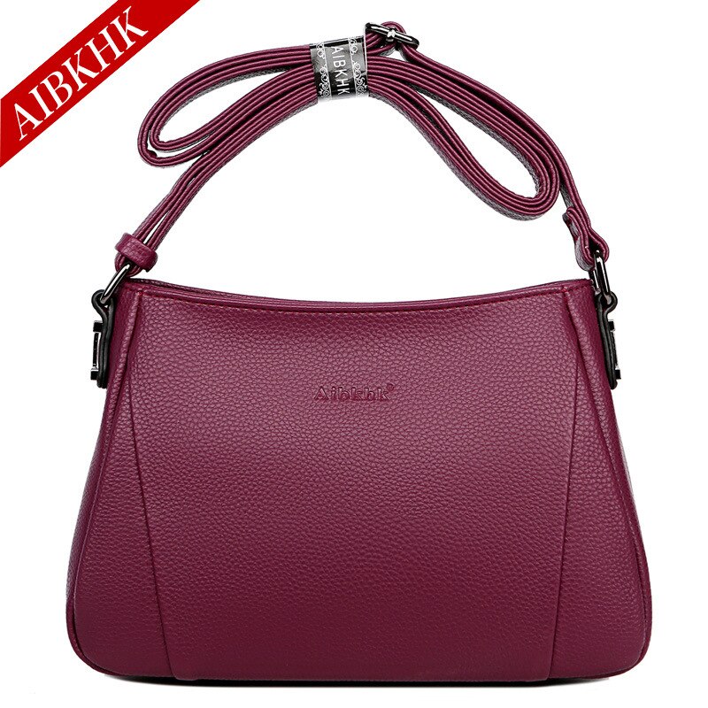 M637 Europäischen und Amerikanischen neue frauen tasche minimalismus weichen leder mutter beutel der mittleren alters und alte der menschen messenger: Purplish Red