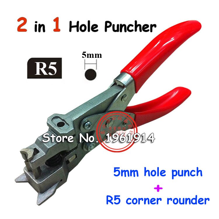 Handleiding 5mm Gat en R5 Hoekronder ID Zaken Criedit PVC Kaart Papier Corner Rounder Punch Perforating Cutter Tang