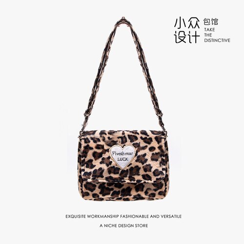 Nouvelle léopard imprimé sac à bandoulière femmes en peluche doux décontracté sac à bandoulière moelleux femelle léopard sac à main: 5