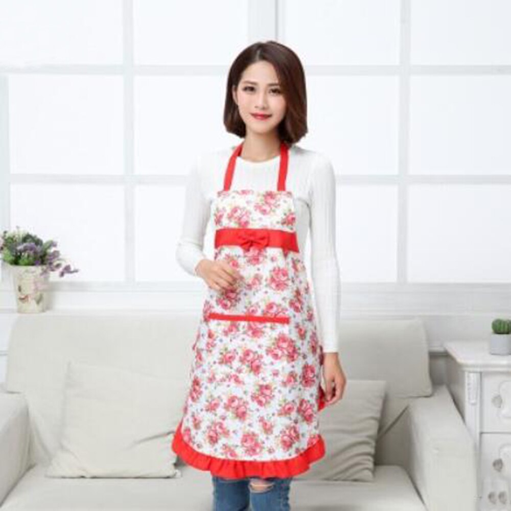 1pc blomster trykforklæde kort oliefast forklæde rengøring med lommeforklæde køkken bagning madlavning forsyninger restaurant forklæder