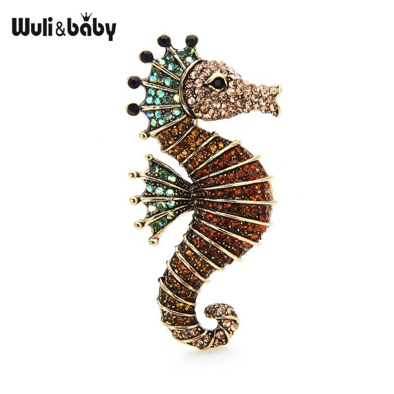 Wuli & baby Scintillante del Rhinestone Seahorse Spille 3-color Sea Animale Ufficio Casual Spilla Spilli Regali: brown