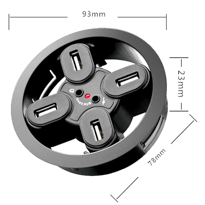 Desktop 4-Port USB2.0 Hub with Headset Microphone Hole Desktop Perforated Splitter Multi-Function Distributor