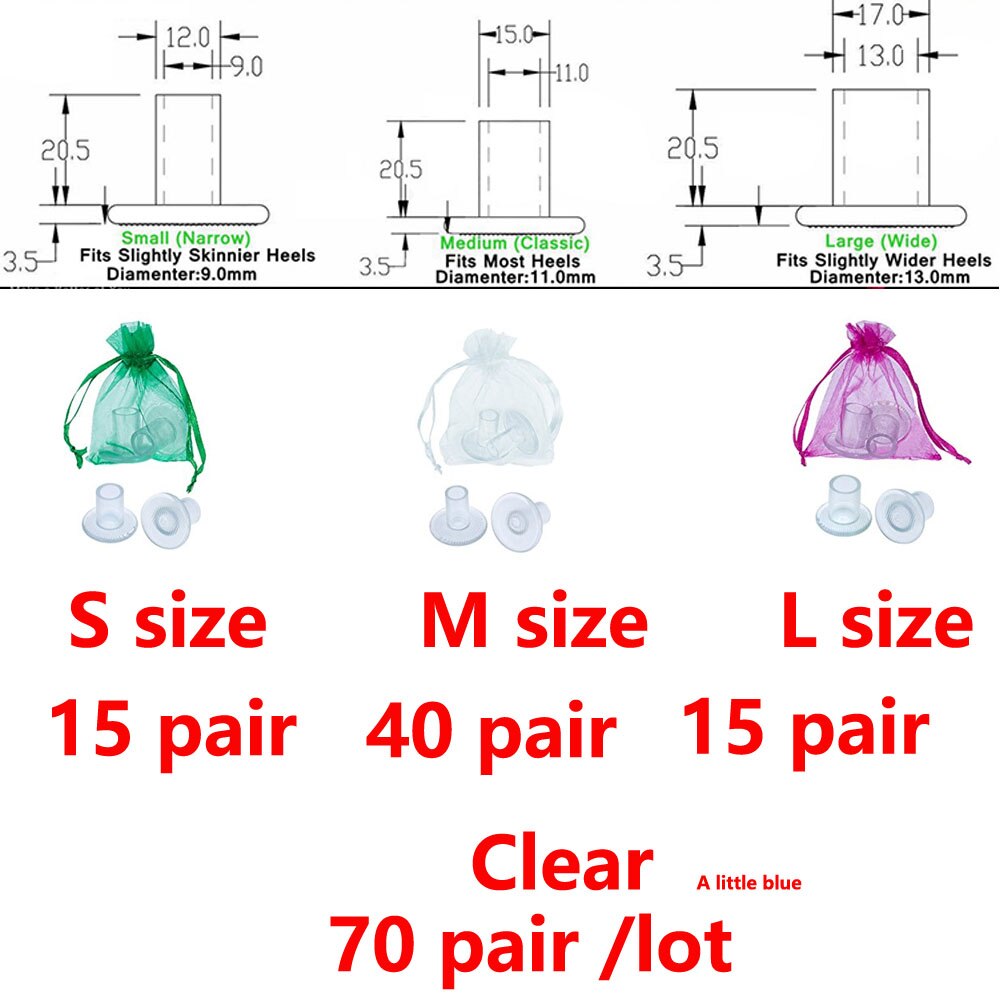 Protectores de tacón de silicona antideslizantes para boda, cubiertas para zapatos de baile latino, stilettos, 70 par/lote: Clear S15 M40 L15