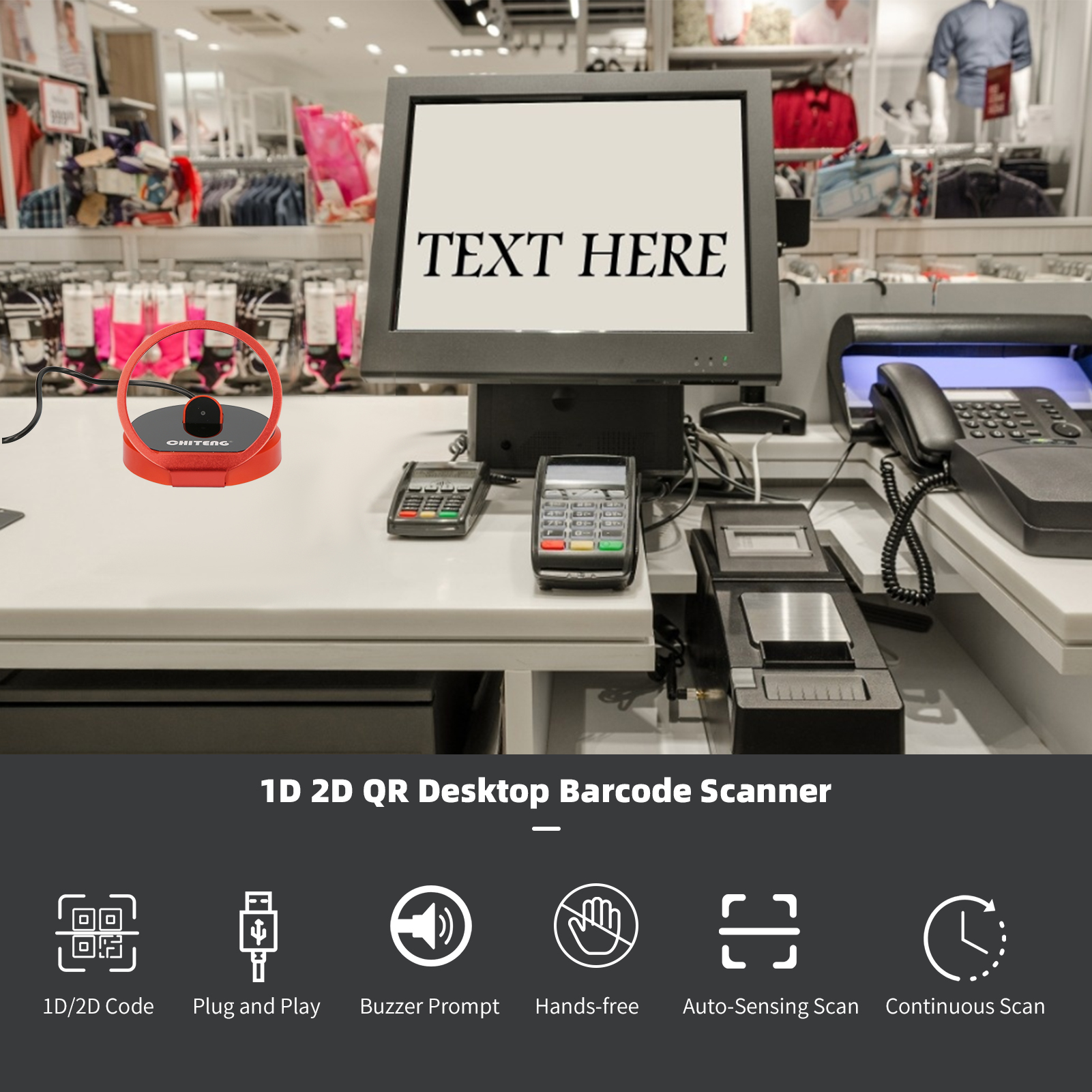 Hands-free 1D 2D QR Barcode Scanner Omnidrectional Desktop USB Wired Scanning Platform Bar Code Reader for Supermarket Store