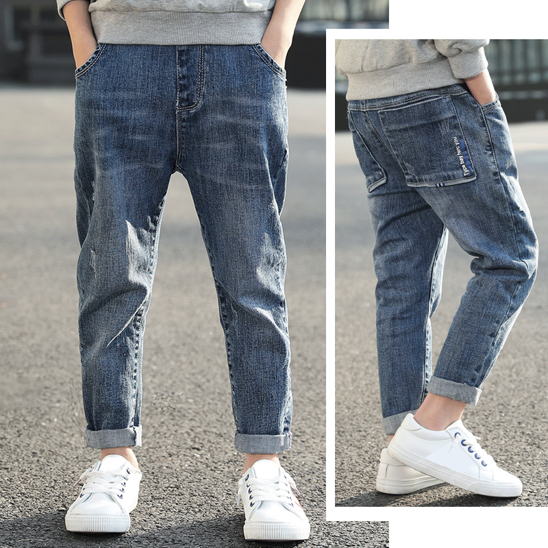 DIIMUU-pantalones vaqueros rectos para niños y adolescentes, Jeans sólidos informales de cintura media elástica, ropa ligera lavada, pantalones largos