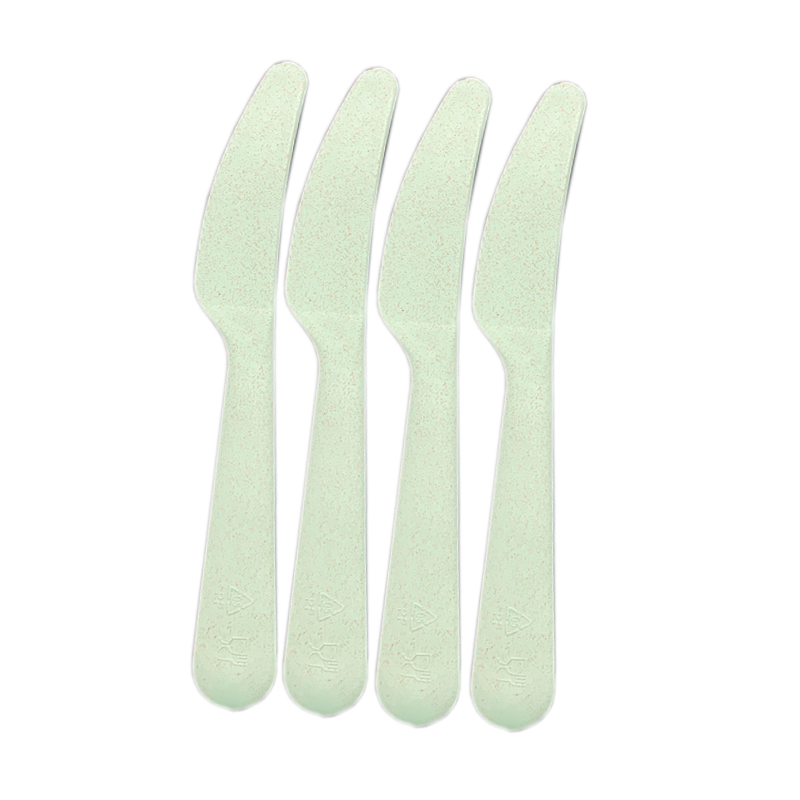 4pcs Pink Kitchen Wheat Straw Tableware Reusable Household Dishware Kids Adult Spoon Fork Cup Salad Soup Bowl Plate: D-4pcs green  Knife