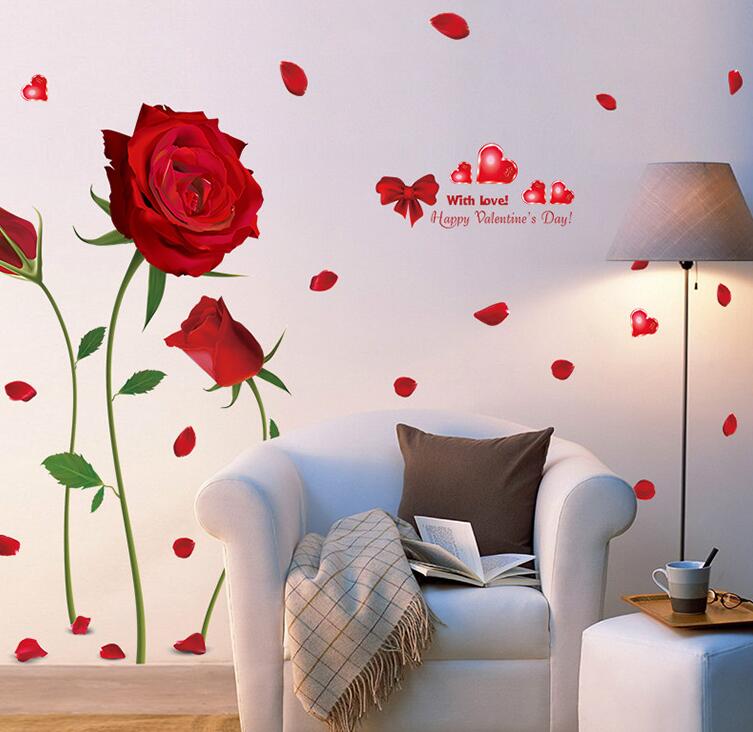Aftagelig rød rose life is the flower citat vægklistermærke vægmaleri mærkat hjem værelse kunst indretning gør-det-selv romantisk dejlig 6055