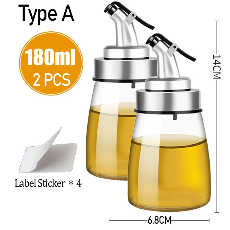 Mini Cooking Seasoning Bottle Oil Dispenser 180ML Sauce Olive Oil Botella Glass Bottles for Vinegar Kitchen Tool Accessories: Type A  2 pcs