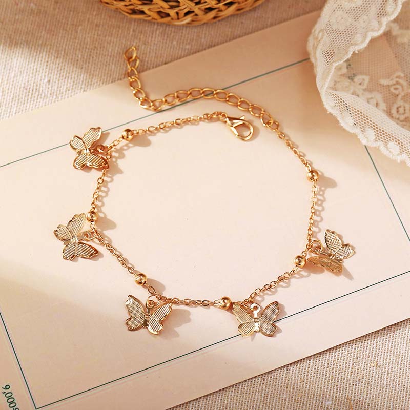 Foot Chain with Butterflies Gold Silver Color Ankle Bracelet On The Leg Beach Accessories Jewelry for Women Anklet