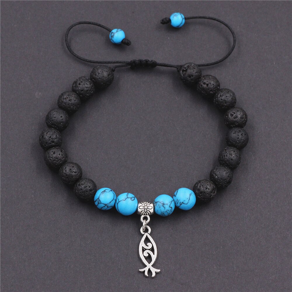 DGW Lava Rock Bracelet 8mm Stone Bracelet Stress Relief Yoga Beads Adjustable Oil Diffuser Bracelet for Men Women: BZSL006-Blue / Without Box
