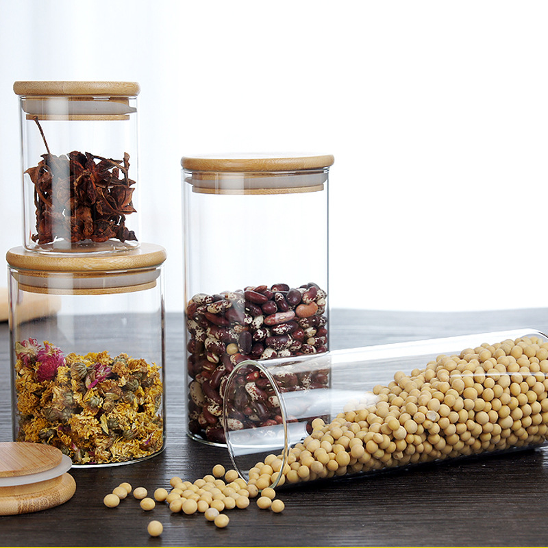 Multi-specifikation glas opbevaring flasker krukker med bambus låg te kaffebønner slik krukke glas boks beholder køkken kan