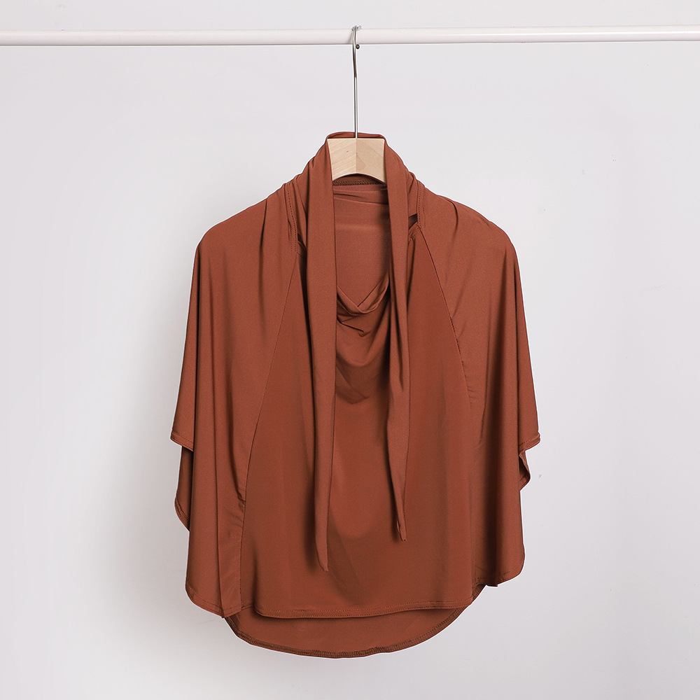 Ramadan Spring Summer Breathable Ironless Hijabs Long Instant Hijab Woman Ready To Wear With Face Masks Ready to Wear Hijabs: dusty camel