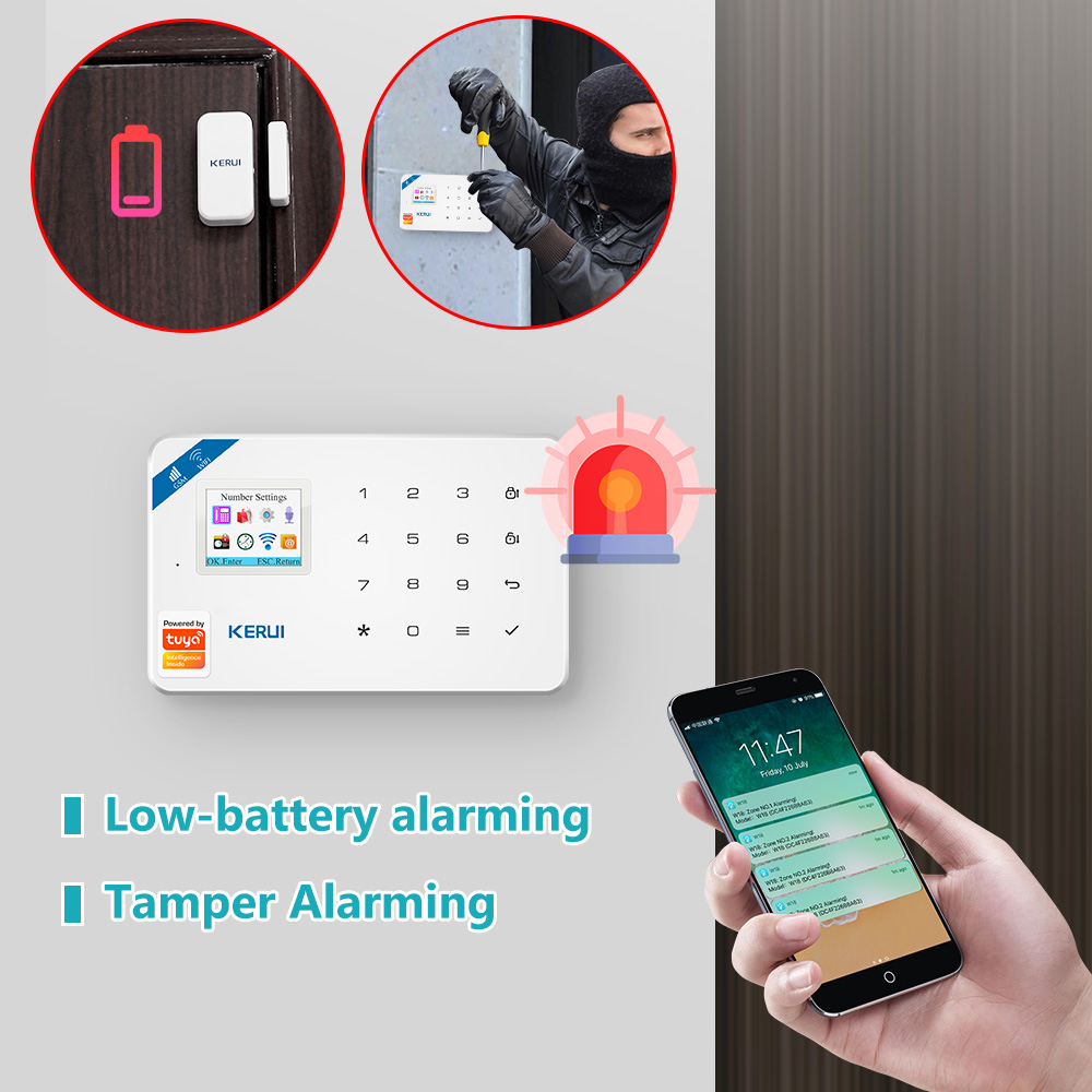KERUI W181 Home Smart Security Alarm System Wireless WiFi GSM Tuya Control App 1.7 Inch Color Screen Operation Voice Prompt Host