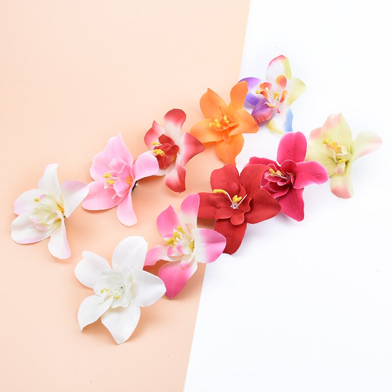 10 stk silke sommerfugl orkidé dekorative blomster kranse juleindretning til hjemmet bryllup håndlavet gør-det-selv boks kunstig blomst