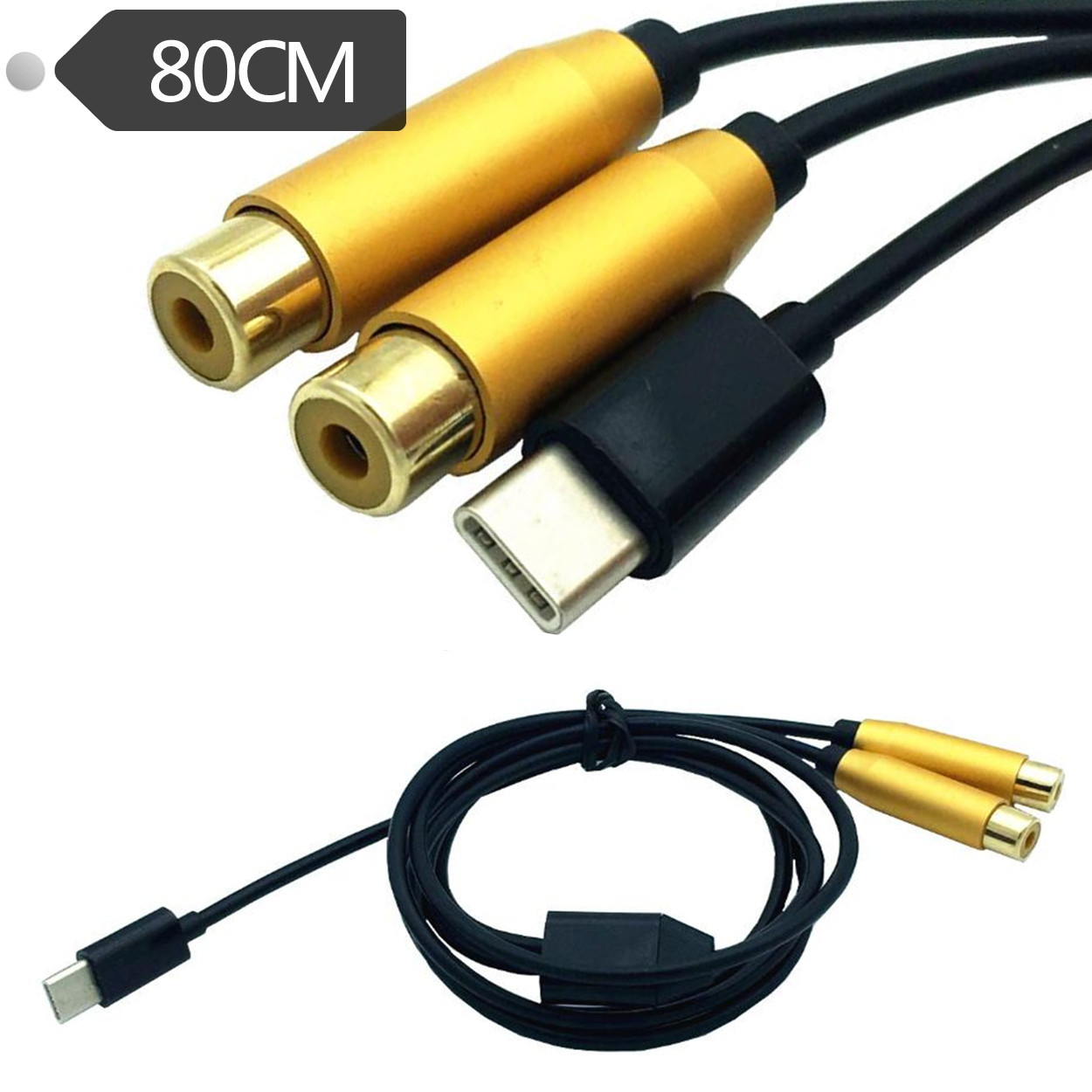 Tipo-C USB C a 2 señal macho RCA dual para función de convertidor de cable adaptador de audio AV de vídeo: Rojo