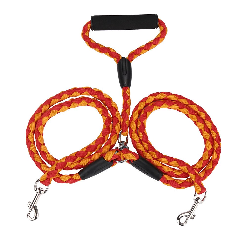 Dog Leather Super Double Dog Leash Braided Tangle Dual Nylon Leash Coupler For Training Two Dogs Show Collar