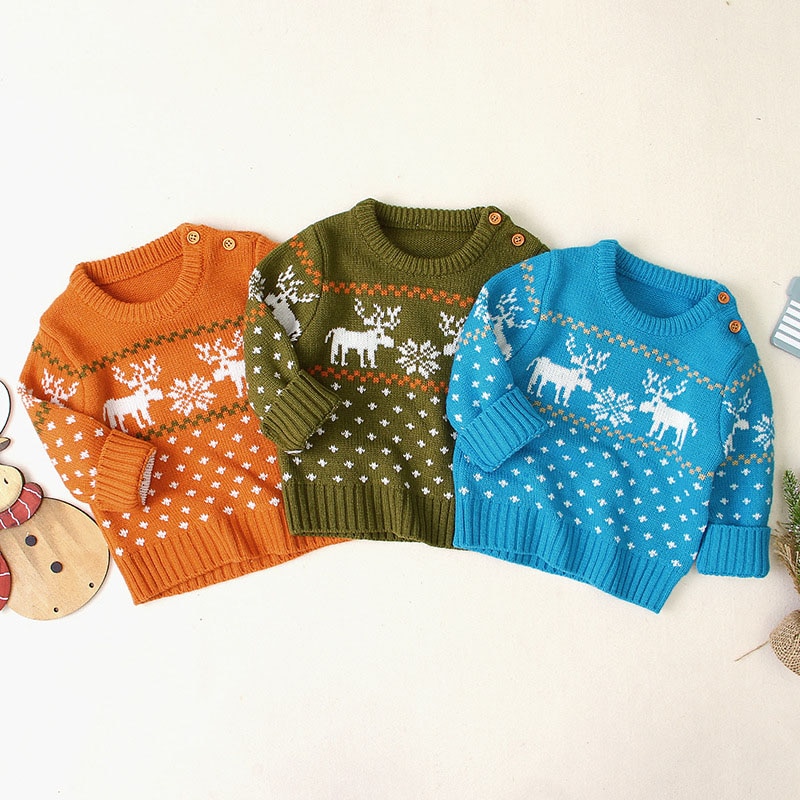 0-18M Newbron Kid Baby Boy Girl Clothes Winter Warm pullover Top Long Sleeve Xmas Cute Knitwear Christmas Baby Sweater