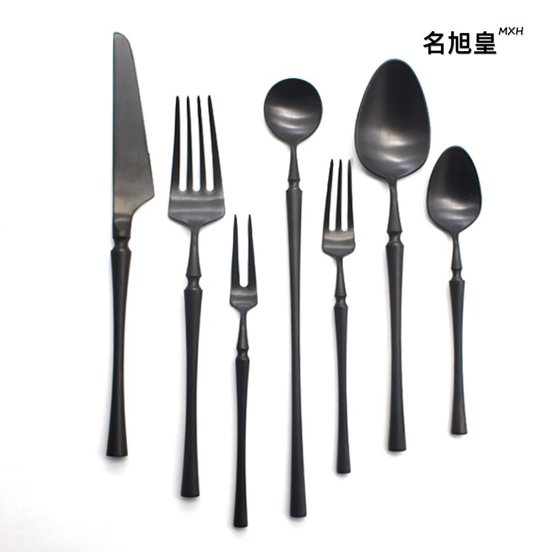 Couverts élégants en acier inoxydable brossé | 304 en acier inoxydable, couteau de table rétro noir, fourchette cuillère ustensiles de table, cuillère à thé
