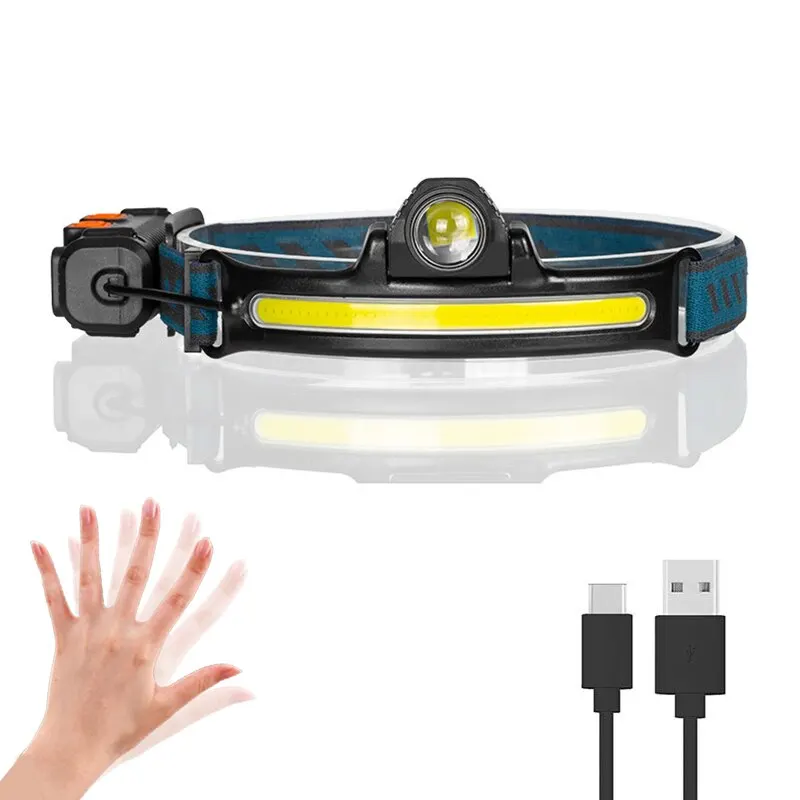 USB wiederauf ladbare Induktion scheinwerfer Zoomen Kolben LED Scheinwerfer in Batterie Taschenlampe Multifunktion 6 Modi Stirn lampe gebaut: Ursprünglich Titel