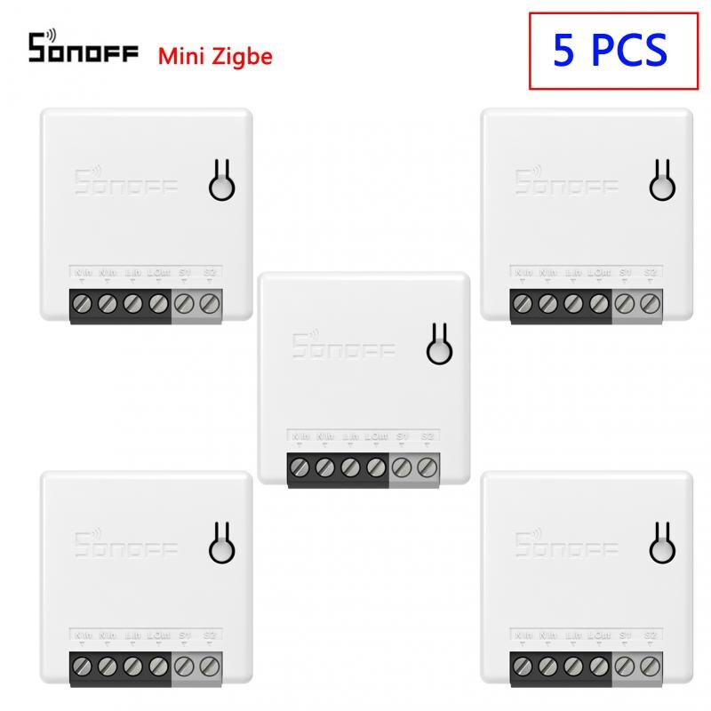 SONOFF-MINI interruptor inteligente Zigbee 3,0 ZBMINI, dispositivo con Control remoto por aplicación bidireccional a través de eWeLink, compatible con SmartThings Hub, Alexa y Google Home: 5 PCS