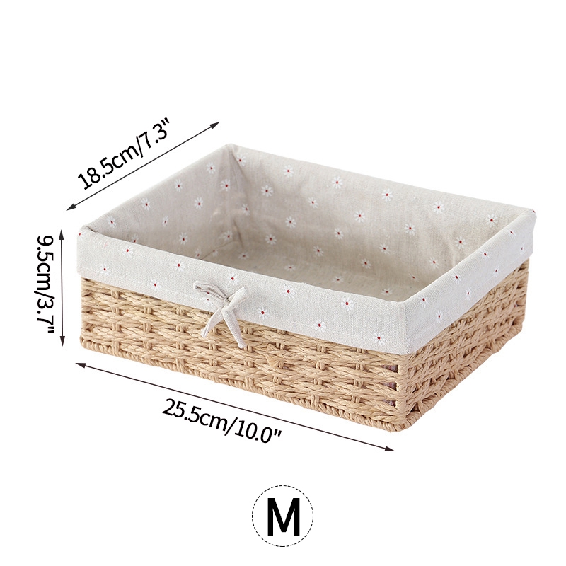 Handmade Woven Storage Baskets Panier Rangement Cesta Mimbre Household Items Snacks Organizer Desktop Rattan Storage Basket: storage basket M