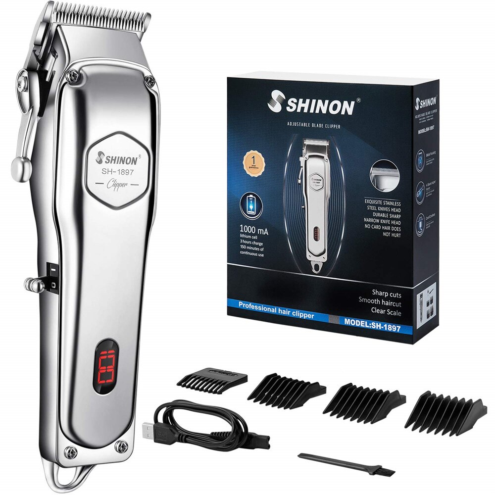 Barber Shop Hair Clipper All Metal Electric Hair Trimmer Men Beard Trimmer Haircut Machine Powerful Hair Cutting: Silver