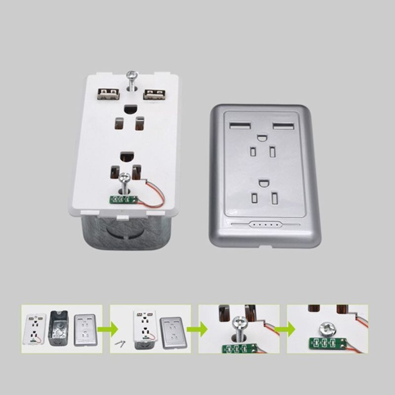US Wall Panel Outlet with Dual USB Charger Electrical Socket Duplex Receptacle Socket for Home Room Use
