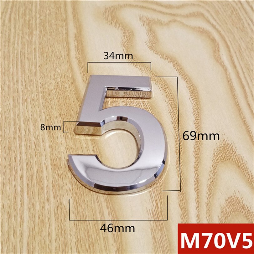 Height 70mm Silver ABS Plastic Silver Self- Adhesive House Door Numbers Address Sign Hotel Home Door Plate Sticker: 5