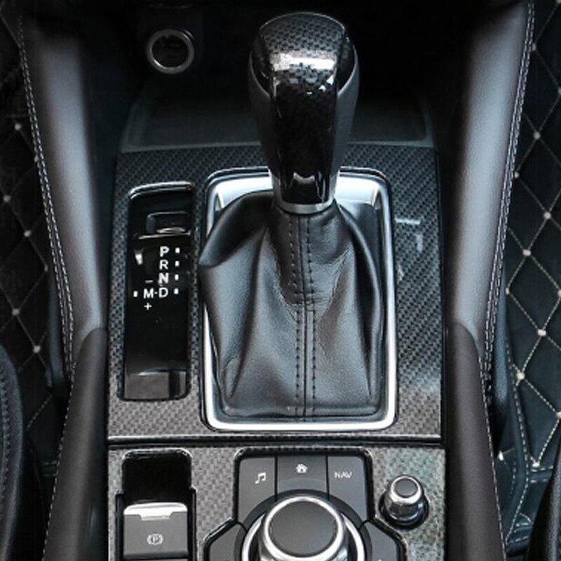 Perilla de palanca de cambios de coche de fibra de carbono, Panel de Control, cubierta de marco de cabeza de engranaje, pegatina embellecedora para Mazda Cx-5 Cx5 Cx 5 , accesorios