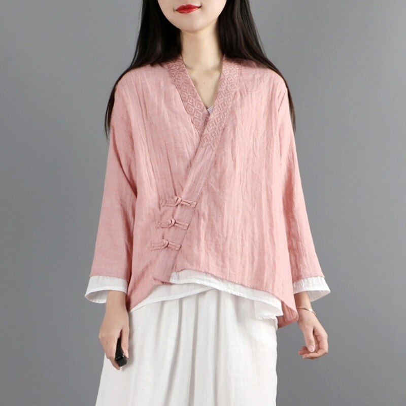 Tops chinos para mujer, blusas de primavera Retro oblicuas, Cheongsam Qipao, Top Hanfu, ropa de estilo chino para mujer