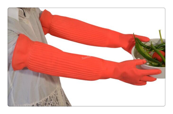 1pc 45/55cm allonger ultra longs gants en caoutchouc imperméables bol plat gants en latex gants en caoutchouc