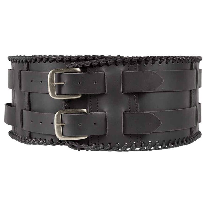 Medieval Leather Laced Wide Belt Men Larp Celtic Viking Pirate Warrior Armor Costume Double Buckle Strap Braided WaistBand Wrap: Black