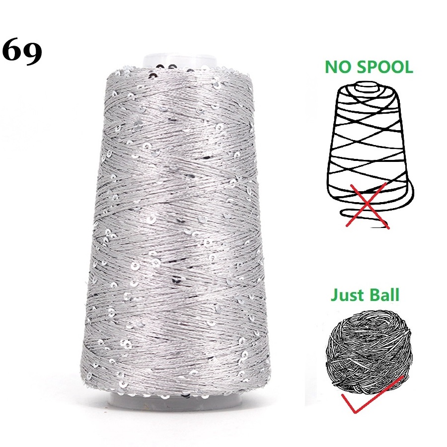 29 Color 50g/Ball /140M Sequins Cotton Yarn 6mm+3mm Special Glitter Match Thread DIY Accessories Rag Doll Knitting Lanas Crochet: WHITE