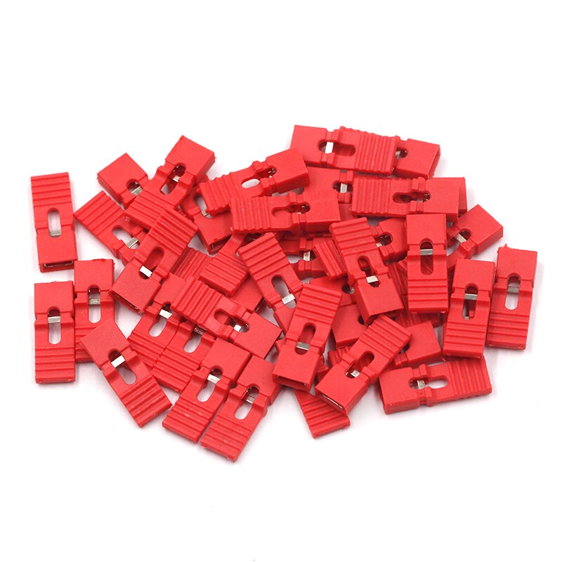 50pcs pas de cavalier capuchon court et têtes et boîtiers de fil 2.54MM SHUNT noir jaune blanc vert rouge bleu: Long-Red