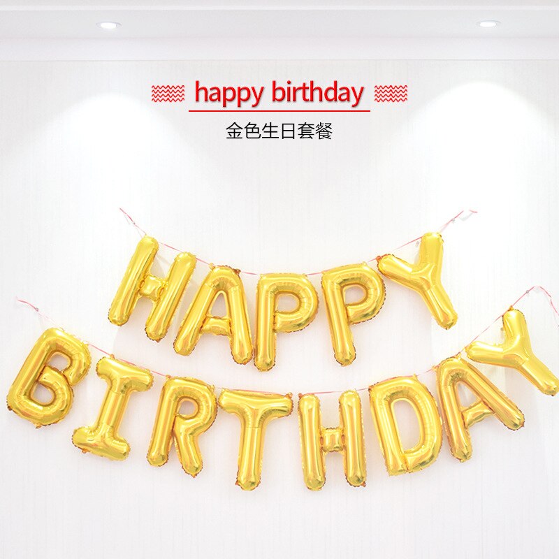 13pcs/set 16inch Letter HAPPY BIRTHDAY Foil Balloons Birthday Party Decoration Alphabet Balloon Supplies children Banner: gold