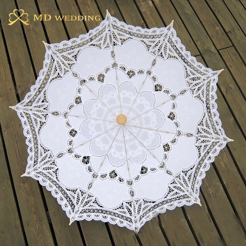 Broderad vit / elfenben battenburg spetsparasoll paraply bröllop paraply bröllop bröllop dekorationer
