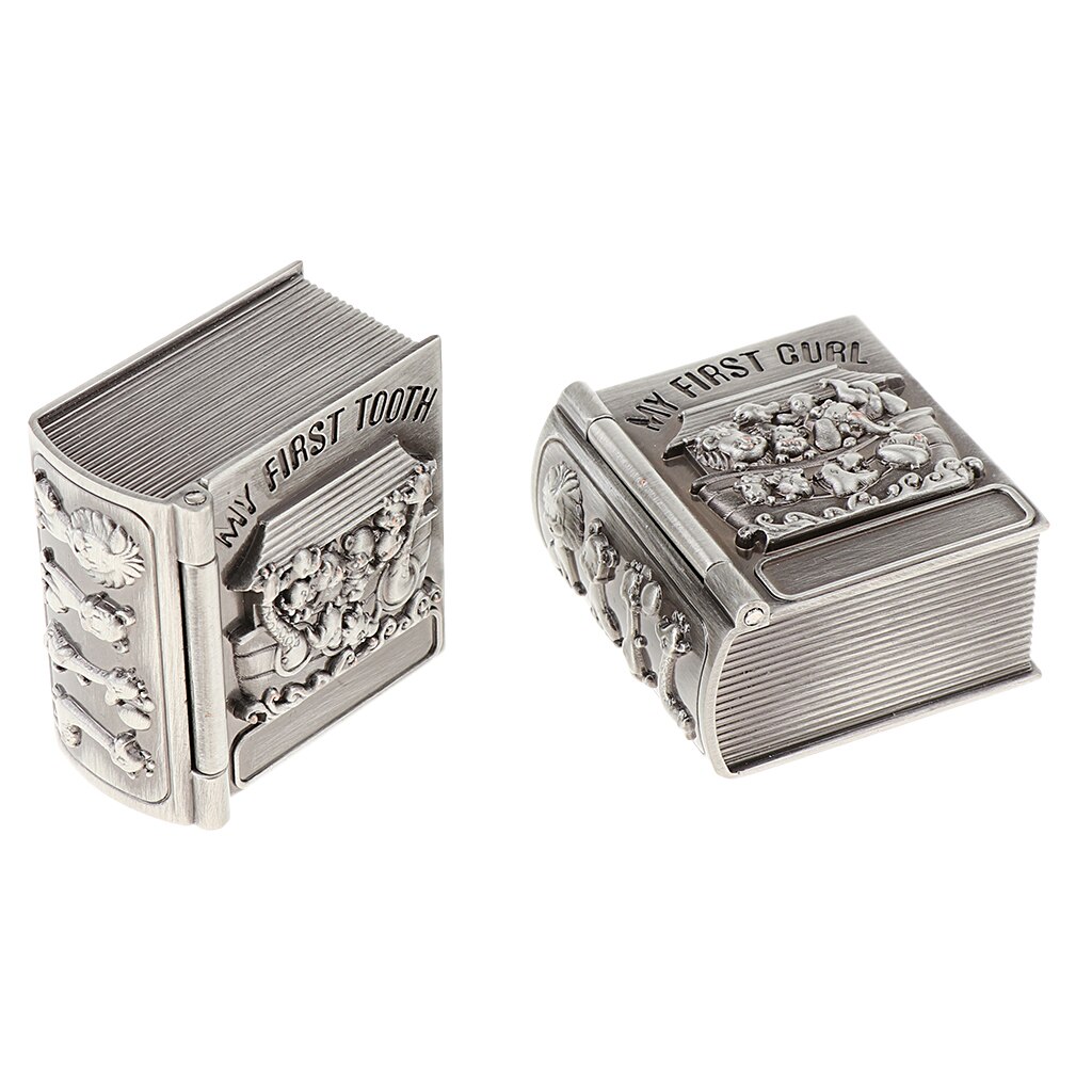 Metal Baby First Curl And First Tooth Box Container Cute Kids Keepsake Vintage Silver Alloy Metal Box First Curl